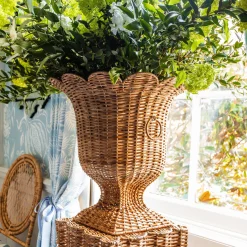 Mrs. Alice Urns & Pedestals|Liliana Scalloped Rattan Pedestal And Urn