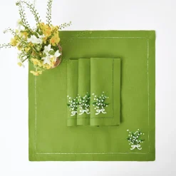 Mrs. Alice Napkins|Lily Of The Valley Green Linen Napkins (Set Of 4)