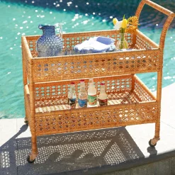 Mrs. Alice Rattan Furniture|Lorenzo Rattan Bar Cart