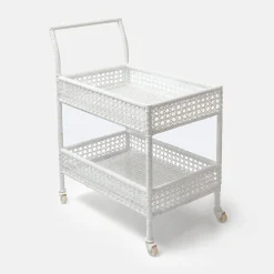 Mrs. Alice Rattan Furniture|Lorenzo White Rattan Bar Cart