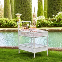 Mrs. Alice Rattan Furniture|Lorenzo White Rattan Bar Cart