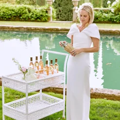 Mrs. Alice Rattan Furniture|Lorenzo White Rattan Bar Cart