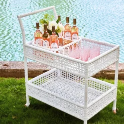 Mrs. Alice Rattan Furniture|Lorenzo White Rattan Bar Cart