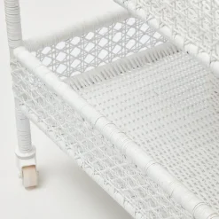 Mrs. Alice Rattan Furniture|Lorenzo White Rattan Bar Cart
