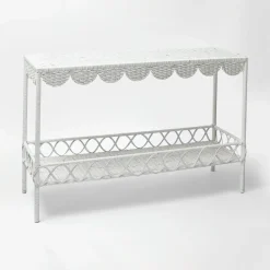 Mrs. Alice Rattan Furniture|Madeleine White Rattan Scalloped Console Table