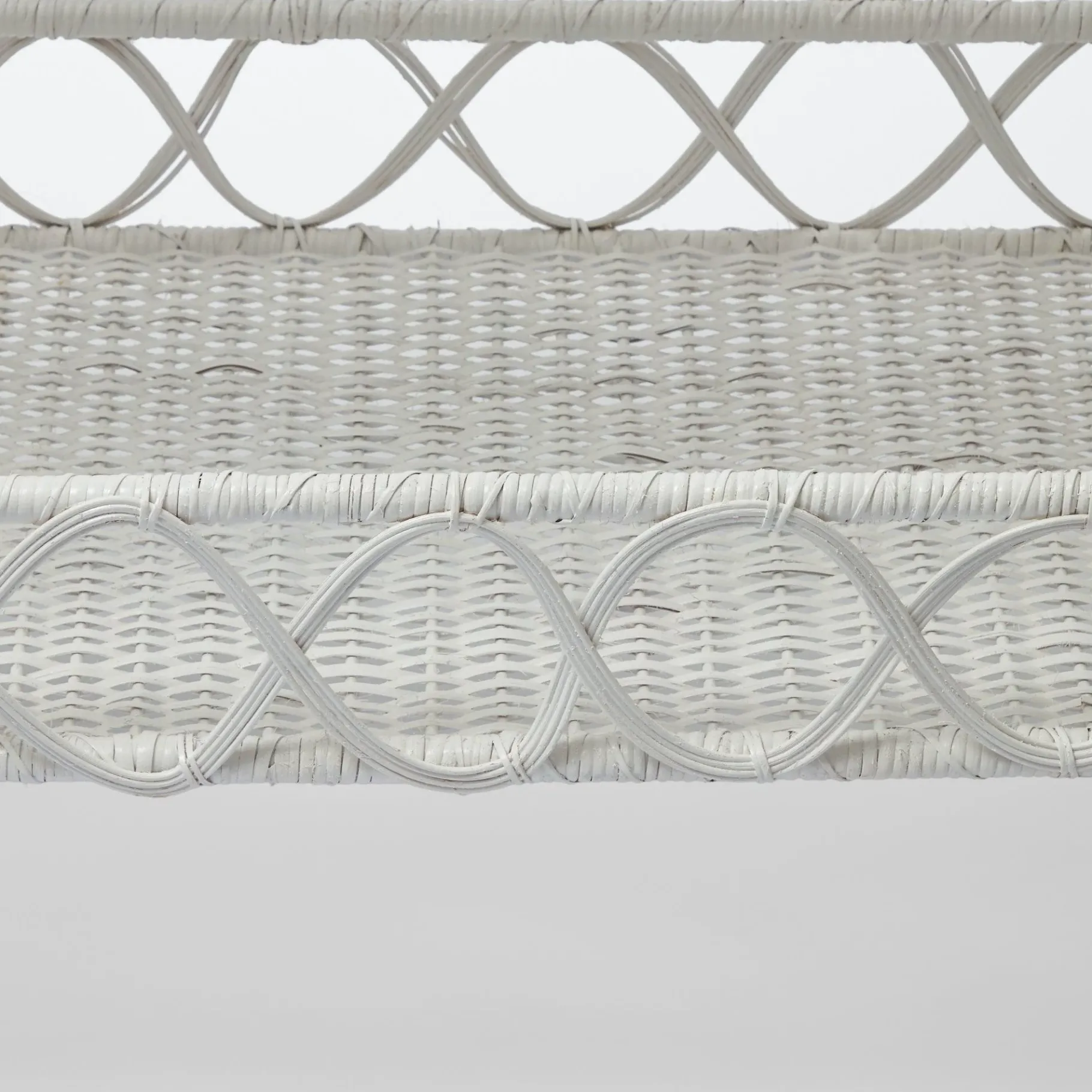 Mrs. Alice Rattan Furniture|Madeleine White Rattan Scalloped Console Table