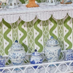 Mrs. Alice Rattan Furniture|Madeleine White Rattan Scalloped Console Table