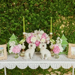 Mrs. Alice Tables|Madeleine White Rattan Scalloped Console Table
