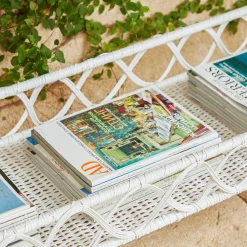 Mrs. Alice Tables|Madeleine White Rattan Scalloped Console Table