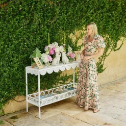 Mrs. Alice Tables|Madeleine White Rattan Scalloped Console Table
