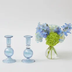 Mrs. Alice Candle Holders|Madeline Azure Candle Holders (Pair)