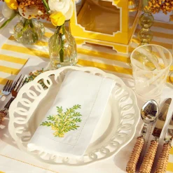 Mrs. Alice Table Linen Sets|Mimosa White Linen Placemats & Napkins (Set Of 4)