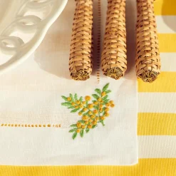 Mrs. Alice Table Linen Sets|Mimosa White Linen Placemats & Napkins (Set Of 4)