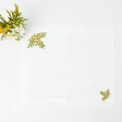 Mrs. Alice Table Linen Sets|Mimosa White Linen Placemats & Napkins (Set Of 4)