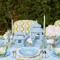 Mrs. Alice Pagodas & Lanterns|Mini Blue Rattan Pagoda Lanterns (Pair)
