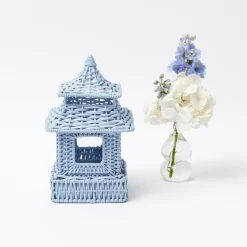 Mrs. Alice Pagodas & Lanterns|Mini Blue Rattan Pagoda Lanterns (Pair)