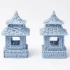 Mrs. Alice Rattan Tableware|Mini Blue Rattan Pagoda Lanterns (Pair)