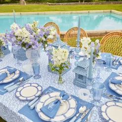 Mrs. Alice Rattan Tableware|Mini Blue Rattan Pagoda Lanterns (Pair)