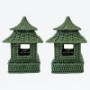 Mrs. Alice Rattan Tableware|Mini Green Rattan Pagoda Lantern (Pair)