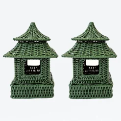 Mrs. Alice Rattan Tableware|Mini Green Rattan Pagoda Lantern (Pair)