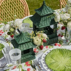 Mrs. Alice Rattan Tableware|Mini Green Rattan Pagoda Lantern (Pair)
