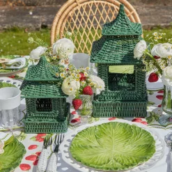 Mrs. Alice Rattan Tableware|Mini Green Rattan Pagoda Lantern (Pair)