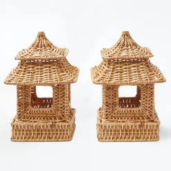 Mrs. Alice Rattan Tableware|Mini Natural Rattan Pagoda Lanterns (Pair)