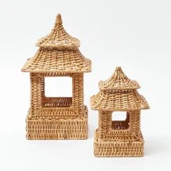 Mrs. Alice Rattan Tableware|Mini Natural Rattan Pagoda Lanterns (Pair)