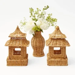 Mrs. Alice Pagodas & Lanterns|Mini Natural Rattan Pagoda Lanterns (Pair)