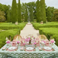 Mrs. Alice Rattan Tableware|Mini Pink Rattan Pagoda Lanterns (Pair)
