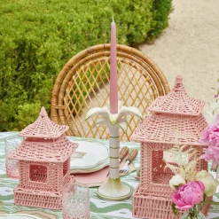 Mrs. Alice Rattan Tableware|Mini Pink Rattan Pagoda Lanterns (Pair)