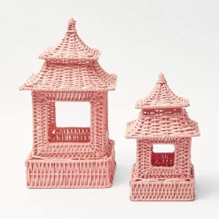 Mrs. Alice Rattan Tableware|Mini Pink Rattan Pagoda Lanterns (Pair)