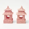 Mrs. Alice Pagodas & Lanterns|Mini Pink Rattan Pagoda Lanterns (Pair)