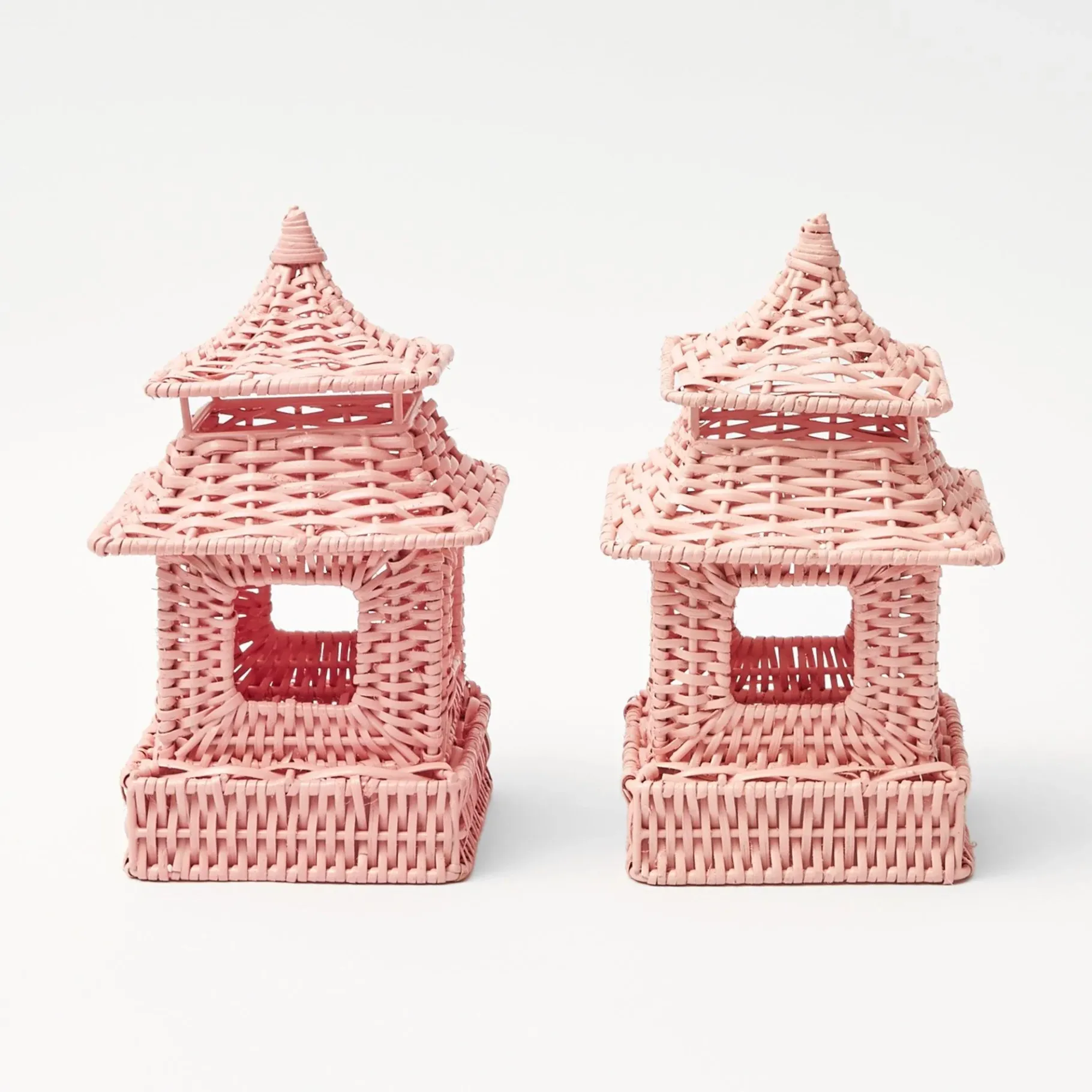 Mrs. Alice Pagodas & Lanterns|Mini Pink Rattan Pagoda Lanterns (Pair)