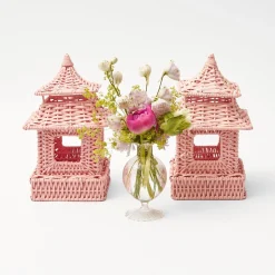 Mrs. Alice Pagodas & Lanterns|Mini Pink Rattan Pagoda Lanterns (Pair)