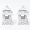 Mrs. Alice Candle Holders|Mini White Rattan Pagoda Lanterns (Pair)