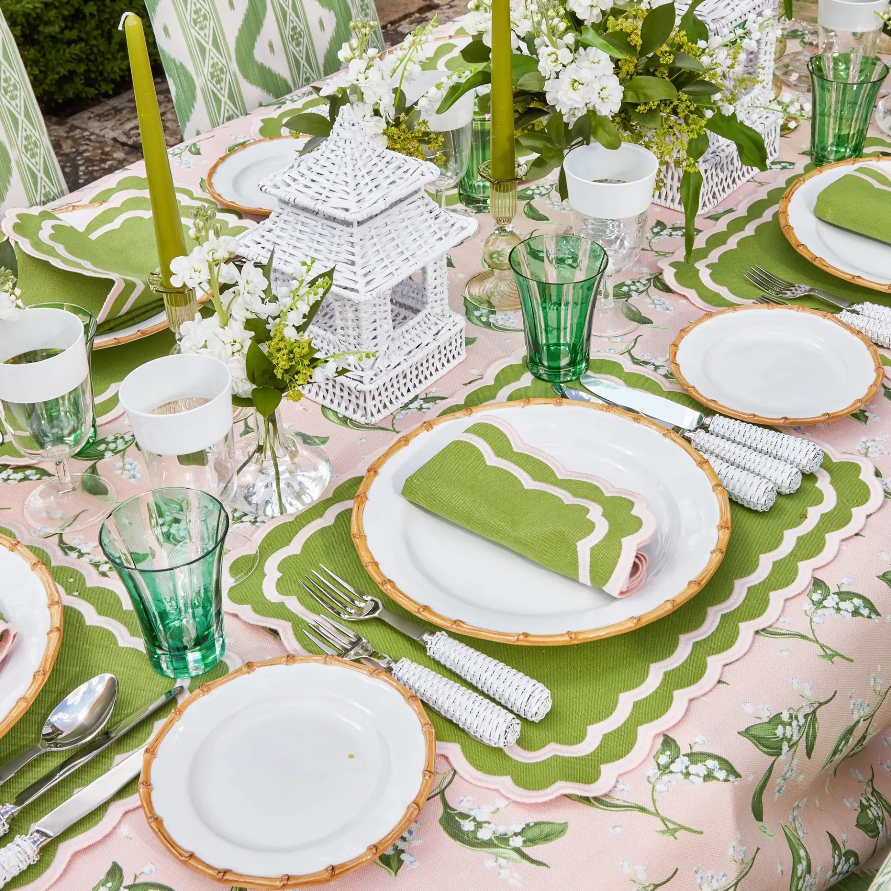 Mrs. Alice Candle Holders|Mini White Rattan Pagoda Lanterns (Pair)