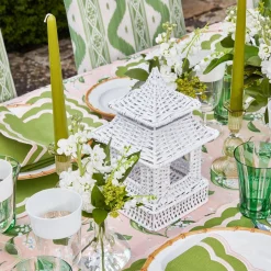 Mrs. Alice Candle Holders|Mini White Rattan Pagoda Lanterns (Pair)