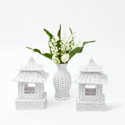 Mrs. Alice Pagodas & Lanterns|Mini White Rattan Pagoda Lanterns (Pair)