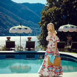 Mrs. Alice Rattan Tableware|Rattan Tote Bag (Blue Bow)