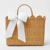 Women Mrs. Alice Mrs. Alice Tote Bags|Rattan Tote Bag (White Bow)