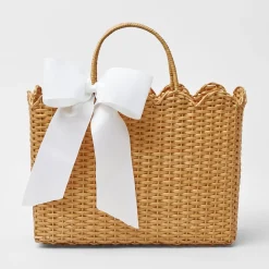 Women Mrs. Alice Mrs. Alice Tote Bags|Rattan Tote Bag (White Bow)