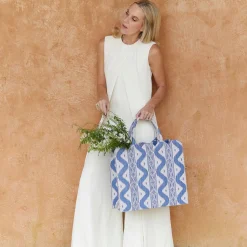 Women Mrs. Alice Mrs. Alice Tote Bags|Tote Bag (Blue Ikat)