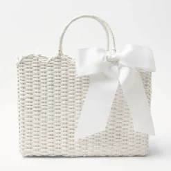 Mrs. Alice Rattan Tableware|White Rattan Tote Bag (White Bow)