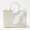 Women Mrs. Alice Mrs. Alice Tote Bags|White Rattan Tote Bag (White Bow)