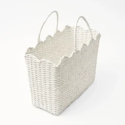 Women Mrs. Alice Mrs. Alice Tote Bags|White Rattan Tote Bag (White Bow)