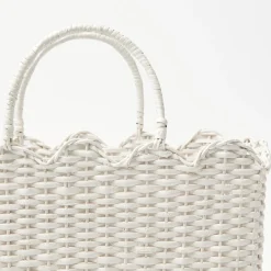 Women Mrs. Alice Mrs. Alice Tote Bags|White Rattan Tote Bag (White Bow)