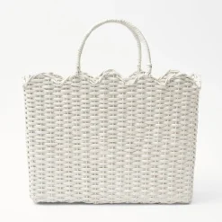 Women Mrs. Alice Mrs. Alice Tote Bags|White Rattan Tote Bag (White Bow)