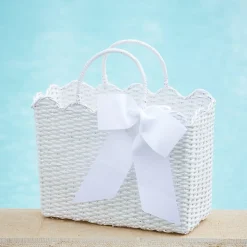Women Mrs. Alice Mrs. Alice Tote Bags|White Rattan Tote Bag (White Bow)