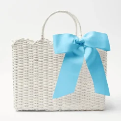 Women Mrs. Alice Mrs. Alice Tote Bags|White Rattan Tote Bag (Blue Bow)
